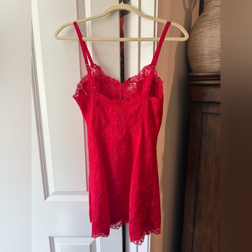 Vintage Victoria’s Secret Red Teddy Lace Nighty Dress Slip Gold Label - Picture 4 of 4